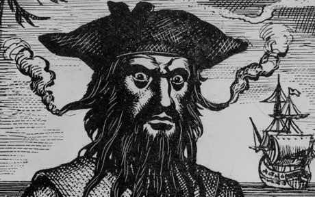 an image of a woodcut showing the infamous pirate, Blackbeard, which is also a clickable link to The Daily Telegraph story