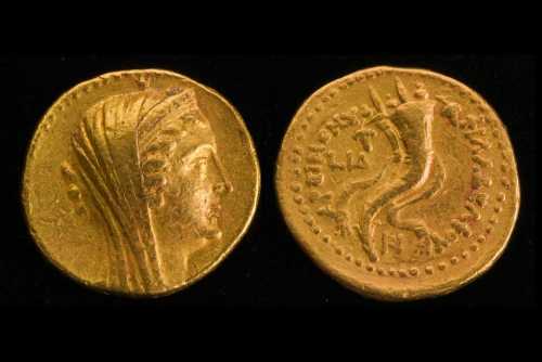 an image of the 2,200 years old gold coin found in Israel, which is also a clickable link directly to the M & C News story