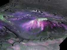 This three-dimensional image of a trough shows a type of minerals called phyllosilicates (in magenta and blue hues) concentrated on the slopes of mesas and along canyon walls. The abundance of phyllosilicates shows that water played a sizable role in changing the minerals of a variety of terrains in the planet's early history. Click the image for a full-size image.