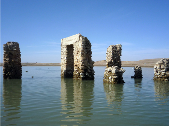 An image of Ancient buildings that have emerged from the river bed in Iraq's western Anbar province as the Euphrates River dries up, which  is also a clickable link direct to the NPR story