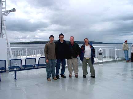 the team on the ferry to Orkney
