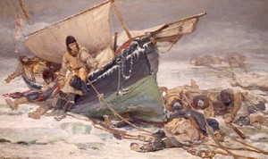 an image of an artists imprfession of the ill-fated Franklin Expedition lost in the arctic linking direct to the Sail World story
