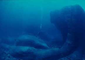 an image of the 'goddess rock' discovered underwater at 'San'ninu-dai' on the east side of Yonaguni-jima