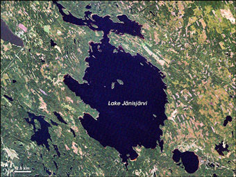 an image/link of the Janisjarvi Impact Crater as seen on the NASA Earth Observatory website where more information on this crater is available if you click the image