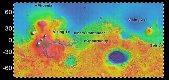 an image-link of the landing site chosen for NASA's Mars Phoenix Lander which will take you to the mission homepage if you click on the image