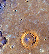 an image of the newly-discovered crater on Mercury taken by NASA's Messenger spacecraft. It is also a link directly to The New York Times story. Just click on the image to access more information