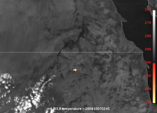 an image of the asteroids TC3 as it approached an air-burst impact over Sudan taken by METEOSAT-8, which is also a clickable link directly to The Planetary Society website blog report of Emily Lakdawalla