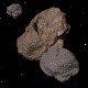 an animated image of a tumbling asteroid copyright NASA.