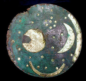 an image of the Nebra Sky Disc which is a clickable image link to a book about it from amazon
