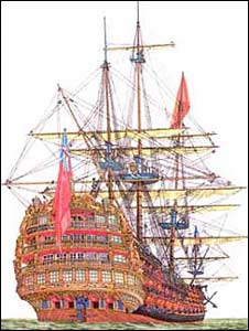 An image of the original HMS Victory that sank during a storm in 1744, which is also a clickable link to the Yachting Monthly story
