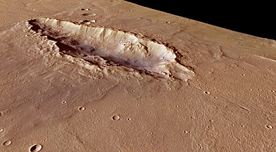 an image/link showing the elongated  impact crater on Mars, and which is also a link directly to the ESA News story