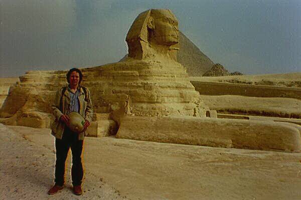 a photograph of Dr Robert M. Schoch at the Great Sphinx on the Giza plareau, Egypt