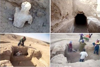 an image showing a tomb dating back to the Roman Era that was uncovered in the eastern part of Gesr al-Shoughour city in Idleb Province taken by the Global Arab Network, and which is also a clickable link directly to the Global Arab Network story
