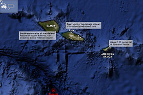 an image of a map showing the effects of an 8.3-magnitude earthquake and its resultant tsunami on Samoa and American Samoa, which is also a clickable link direct to the ABC Science News story