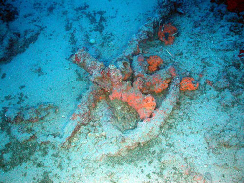 an image of a sunken anchor from a shipwreck recently found under the Mediterranean Sea by the RPM Nautical Foundation, which is also a clickable link directly to the Live Science story