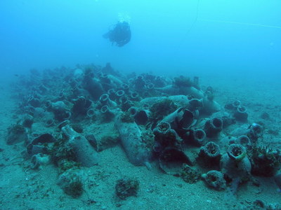 An image of amphorae on the seabed in the Mediterranean off Albania,  which is also a clickable link direct to the OnMilwaukee story